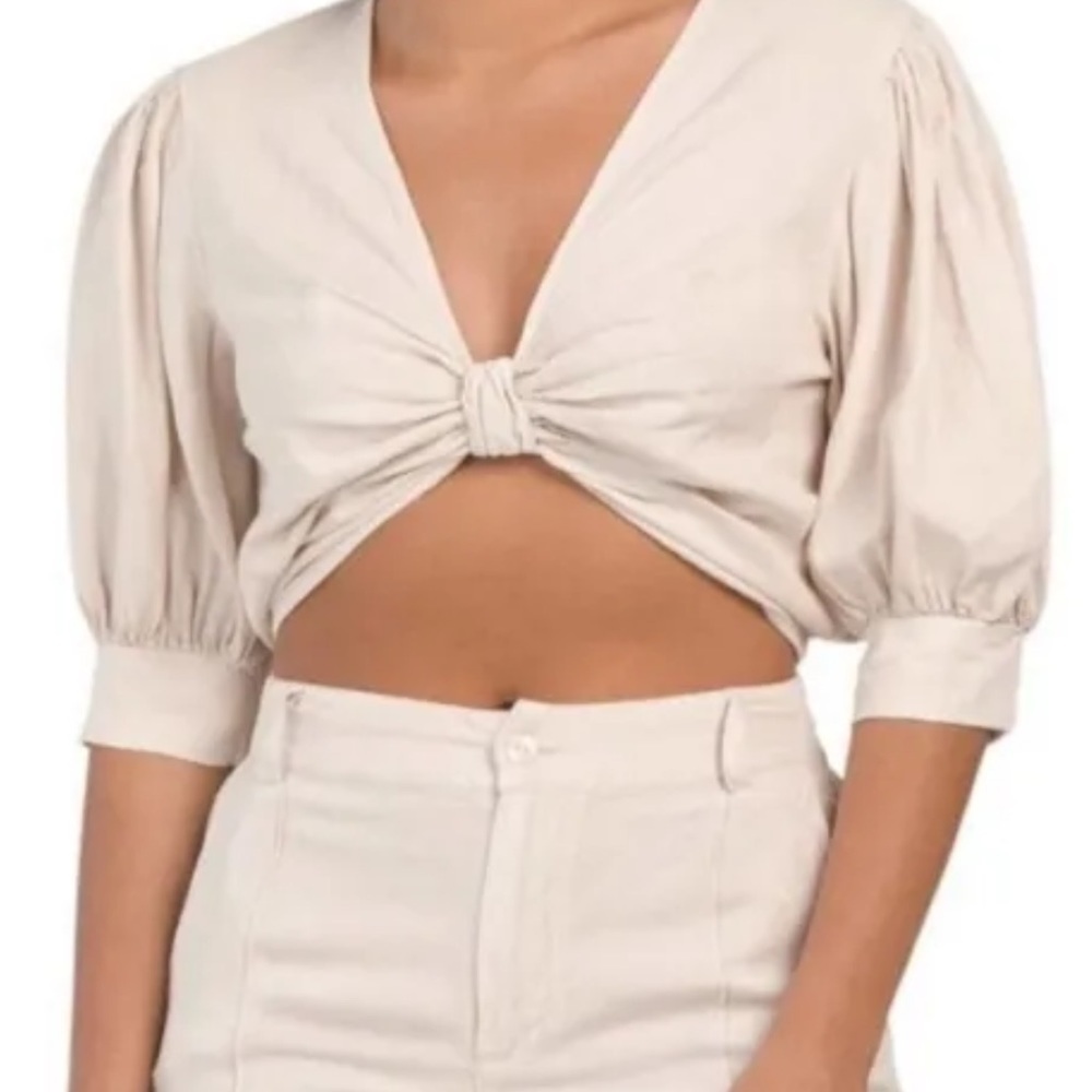 Young Fabulous & Broke Linen Cropped Knot Miranda Top, Size Small